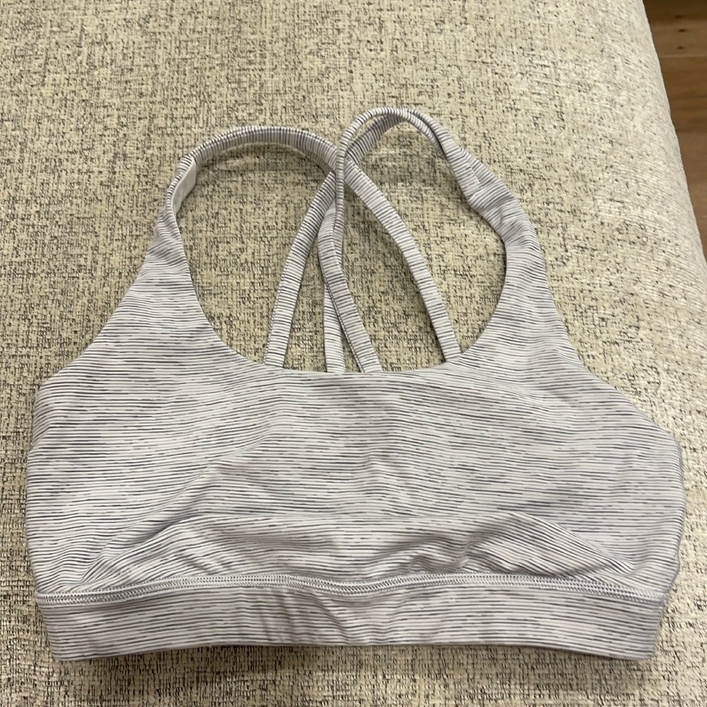 Lululemon grey and white striped sports bra. Size 6